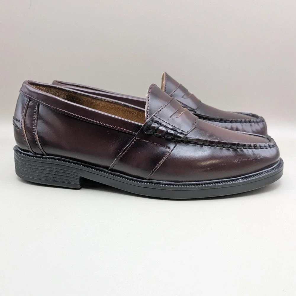 Nunn Bush Mens Burgundy Leather Penny Loafers Moc Toe Dress Shoes Size 8M